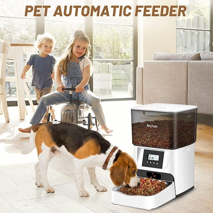4L Automatic Cat Feeder Dog Food Dispenser with Timer and Voice Recording 10s and 1-6 Meals a Day/1-20 Servings Per Meal for Small and Medium Pets