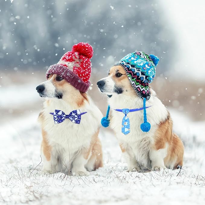 Eccliy 120 Pcs Winter Dog Bow Ties Collars Bulk Snowflake Dog Neckties Adjustable pet Hair Accessories Cute Cat Basic Bow Tie Winter Decoration for Party Decor