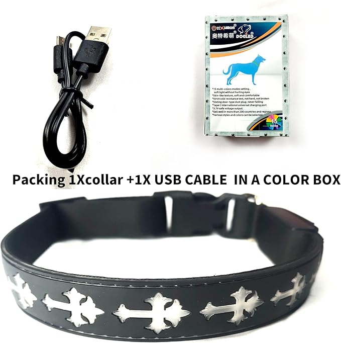 USB-C led Light up Dog Collar, 3D Design Comfortable and Soft Material,Multicolored Lighting，Night Dog Collar (CR, M(15.7-19.7"))