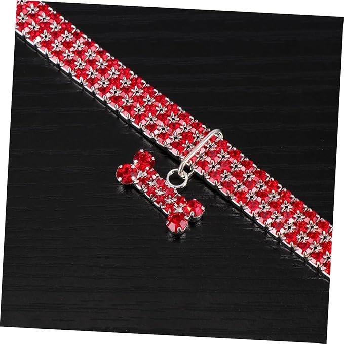 Adjustable Rhinestone Pet Dog Collar Shining Bone Pendant Luxury Necklace Red Comfortable Fit for Walking Outdoor Sports