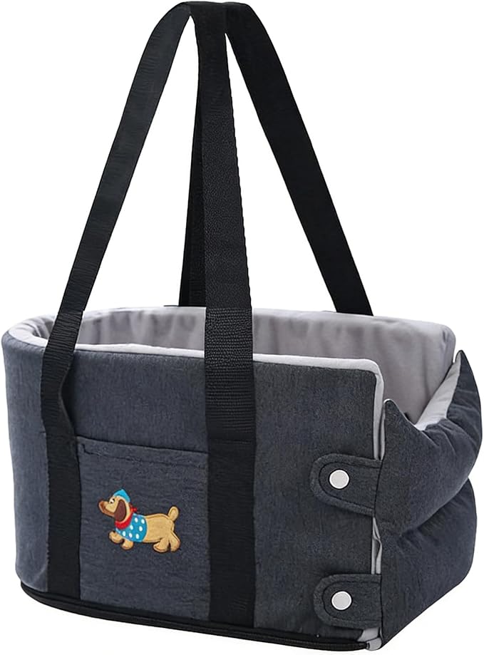 FurryGo Small Dog Car Seat for Travel, Elevated Pet Booster Seat with Safety Tether, Soft Washable Dog Bed for Under 20 lbs, Portable Cat Carrier for SUV/Truck, Grey (Dark Gray)