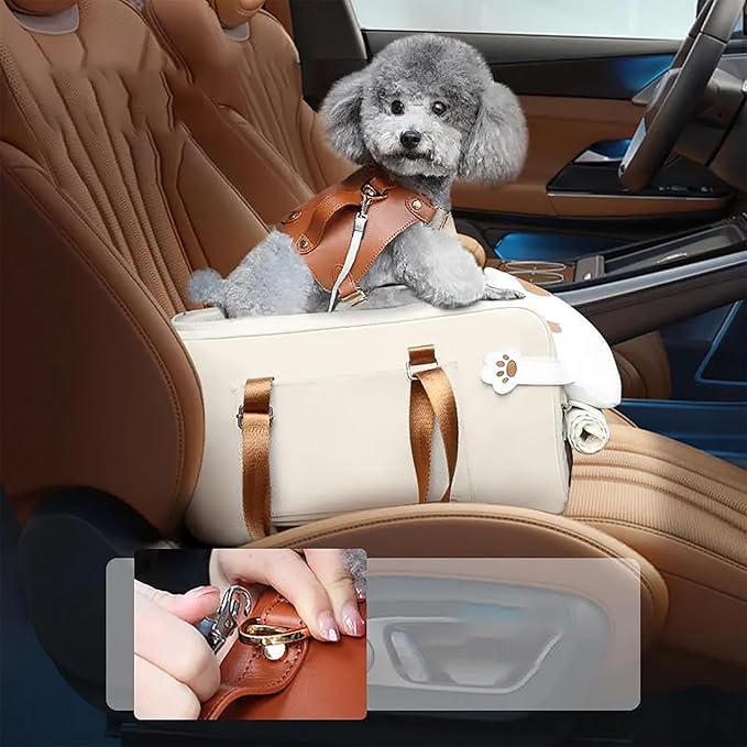 Dog Booster Car Seat, Small Dog Car Seat with Safety Rope and Snap Buckle, Adjustable Pillow Strap and 15 Pounds Load-Bearing Capacity, Removable Seat Cushions and Easy to Install, for Pet Travel