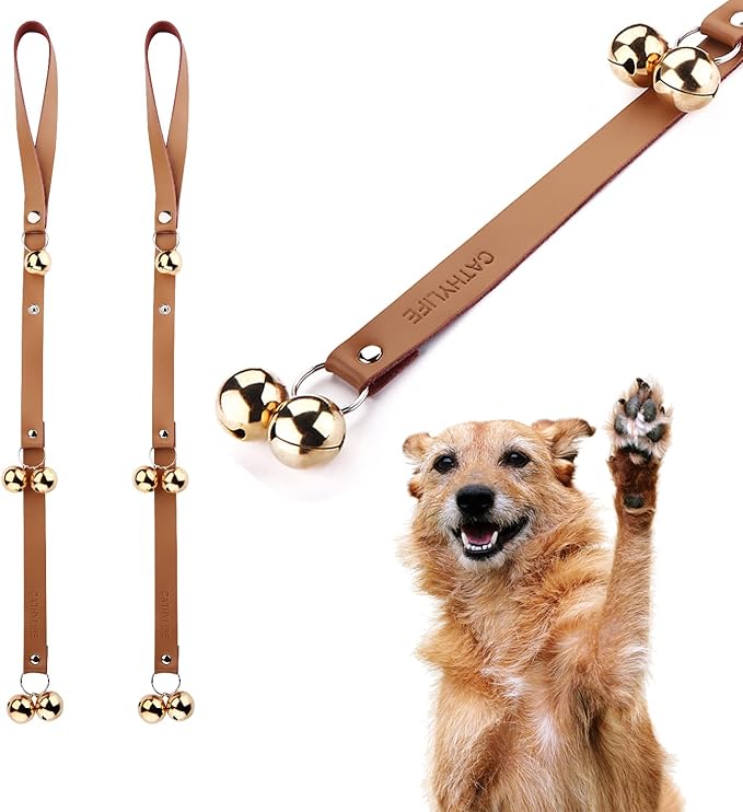 Leather Dog Doorbells for Door Knob, Dog Bells to Go Outside & Puppy Potty Training, Adjustable Brass Dog Bell, Makes Training Your Puppy a Breeze.