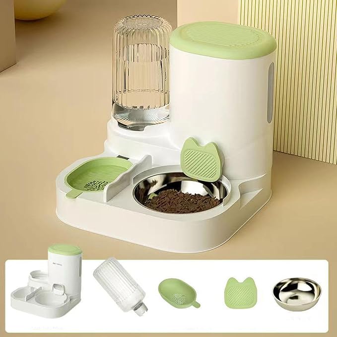 Automatic Dog Feeder and Water Dispenser Dog Bowl Convenient,Removable,Pet Supplies,Automatic Pet Feeder Food Feed for Puppy, Green