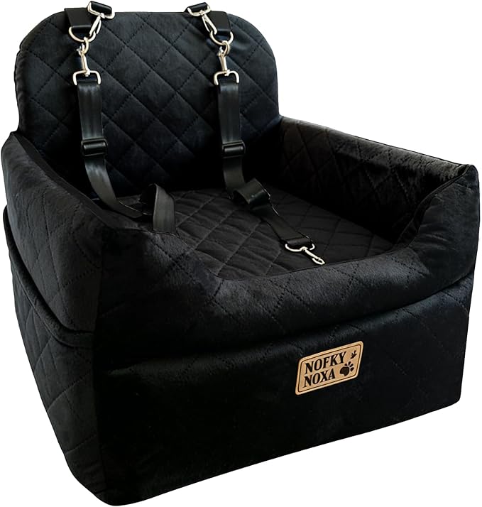 Pet Car Seat for Dogs & Cats - 20.4"×20.4"×19.5" - Supports Up to 35 lbs, Quilted Soft Fabric, Universal Fit for Most Cars/Trucks/SUVs, Secure & Comfortable Travel Cushion (Black)