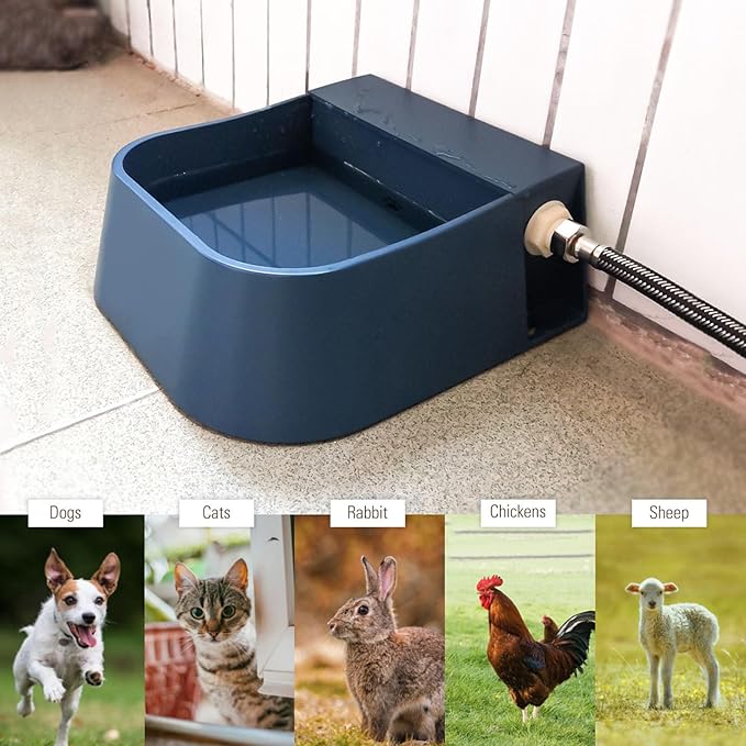 Refillable Dog Water Bowl - Slow Water Feed Dispenser, Water Drinking Fountain Bottle Bowl | Outdoor Float Valve Drinker for Animals, Livestock Water Trough Dispenser with Quick Connecting Pipe Hose