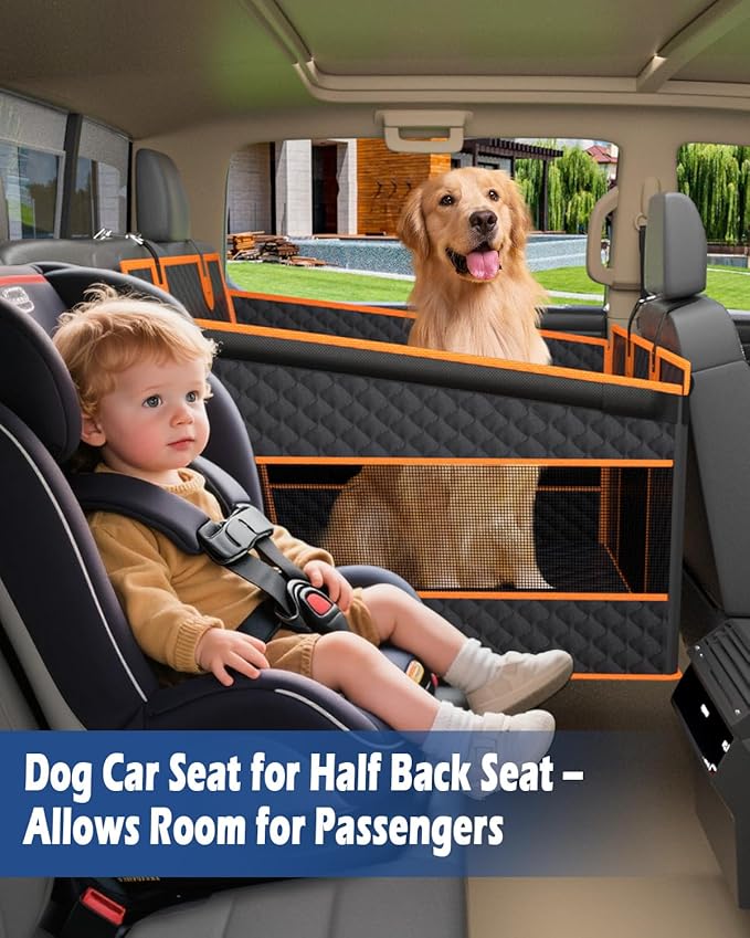 Toffos Dog Car Seat, Extra Stable Backseat Extender for Dogs with Hard Bottom, Waterproof and Foldable Design, Pet Car Seat with Breathable Mesh Window, Black