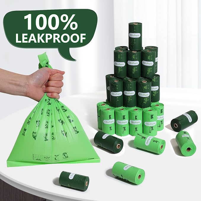 Extra 20% Thicker Biodegradable&Compostable Dog Poop Bags Rolls,ASTM D6400 & EN 13432 Compliant Dog Waste Bag,Leakproof (dark green, 2 Rolls 30 Bags)