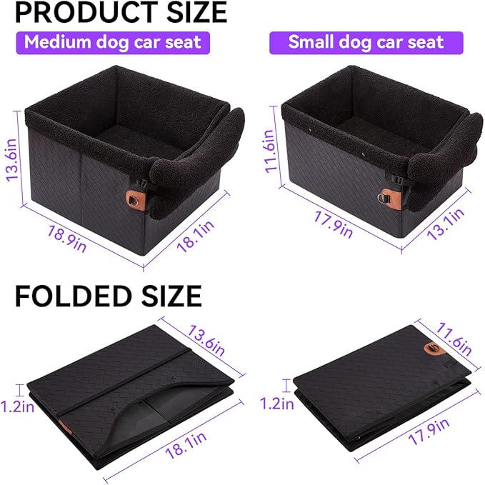 Dog Car Seats for Small Medium Dogs,PU Leather Car Seat Boosters,Foldable Puppy Cat Carseats (Black, Small Dog)