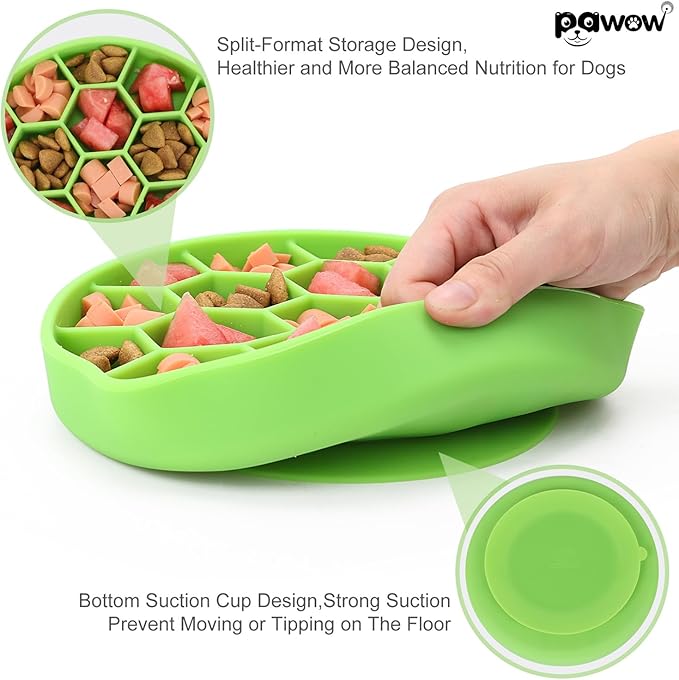 Pawow Silicone Slow Feeder Dog Bowls, Feeding Vessels for Pets with Suction Cups, Honeycomb Shape & Non-Slip Design, Boredom and Anxiety Reducer Slow Feeder for Large, Medium, Small Breed Pet