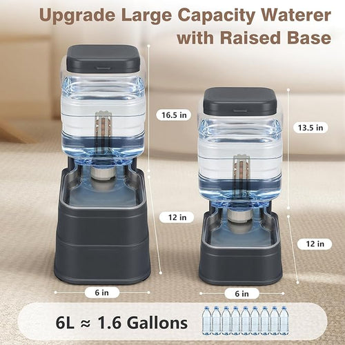 1.6 Gallon Pet Automatic Dog Water Dispenser Cat Gravity Waterer Feeder with Stainless Steel Bowl Large Capacity Puppy Feeding Raised Bowls with Filter,Ice Pack