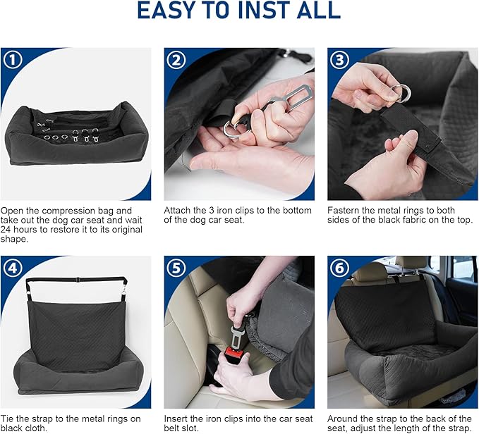 Dog Car Seat for Medium Large, Safe and Comfortable Dog Car Bed Medium Under 60lbs, Multipurpose Design Washable with Non-Slip Base