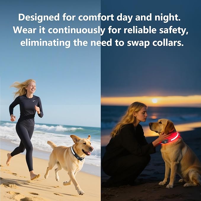 Light Up Dog Collar 13 Color Models, USB Rechargeable, Adjustable Comfortable Soft Mesh Safety Dog Collar from 15" to 20”