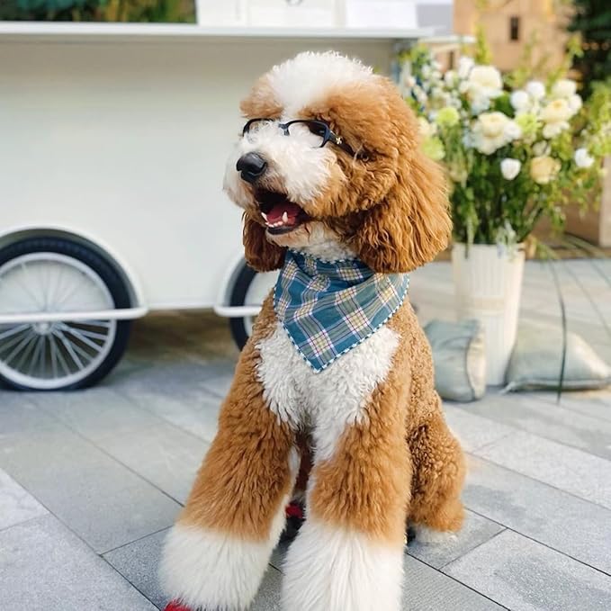 Double Layers Two Tones Dog Cotton Square Bandana Bibs Scarf Kerchief for Small Medium Dogs Boy or Girl - DCB12 G&W