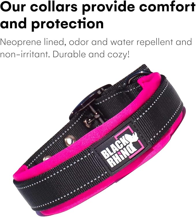 Black Rhino - The Comfort Collar Ultra Soft Neoprene Padded Dog Collar for All Breeds - Heavy Duty Adjustable Reflective Weatherproof (Small, Pink/Black) (Pack of 2)