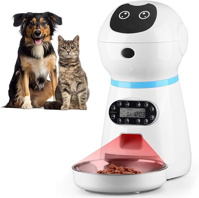 Automatic Cat Food Dispenser with Stainless Steel Food Bowl,Pet Feeder 1-4 Meals Per Day Timer Programmable Voice Recorder and Portion Control 3.5L Capacity for Cats and Dogs
