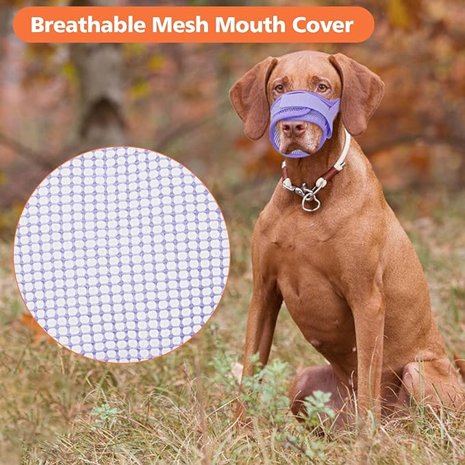 Coppthinktu Soft Dog Muzzle, Breathable Mesh Muzzle for Small Medium Large Sized Dog Mouth Cover, Adjustable Muzzles to Prevent Biting Barking Dogs Mouth Cover Allows Drinking (Purple M)