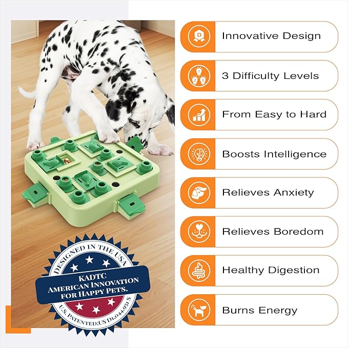 KADTC Dog Chess Puzzle Toy, Large Size, U.S. Brand & Design, 3 Levels of Step-by-Step Challenge for Smart Dogs Interactive Boredom Buster Mental Stimulation Enrichment Toys Puppy Treat Brain Puzzles