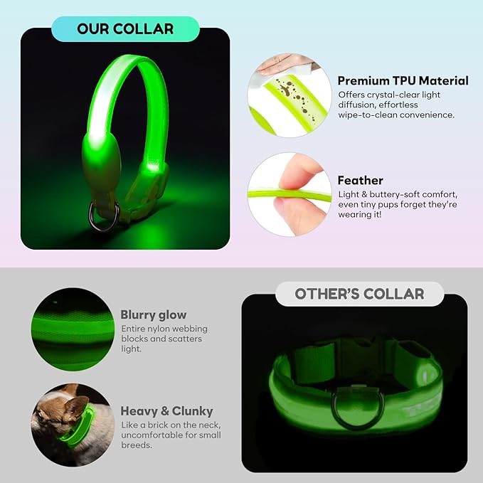 Light up Dog Collar - Multi-Color LED Dog Collar, USB-C Rechargable, Flashing Collar for Cats, Puppy Dogs and Small Breeds,Waterproof and Adjustable Rainbow Collar for Dogs(XSmall)