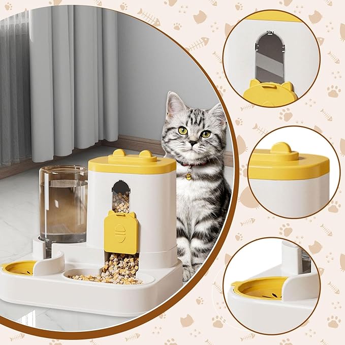 Automatic Pet Feeder and Waterer Dog Feeder 2 in 1 Anti Slip Large Capacity Feeding Station for Cats and Small Dogs Indoor, Yellow