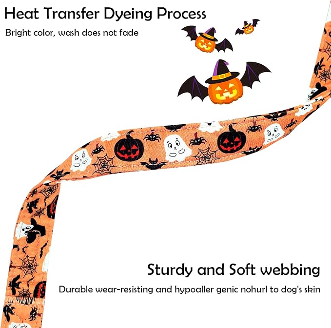 Lionheart glory Halloween Dog Collar-Pumpkin Ghosts Fall Dog Collars with Cute Ghost Pendant Soft Adjustable Collar for Small Dogs Girls Boys Collars Party Pet Gift