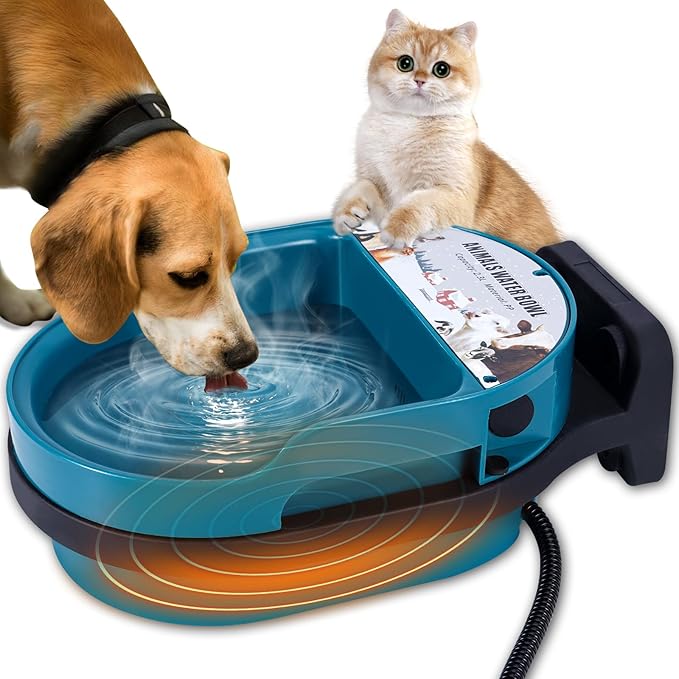 Heated Water Bowl for Dog and Cat,Heated Chicken Waterer, Outdoor Heated Pet Water Dish with Float Valve,Heated Bird Bath in Winter for Outdoors,Anti-Chew Cord,48W