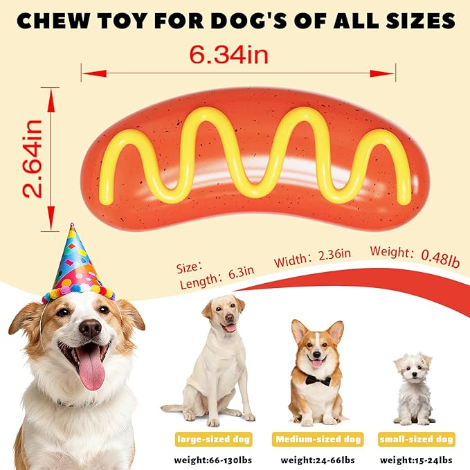 Dog Chew Toys,Interactive Dog Toys to Keep Them Busy,Hot Dog Tough Toys for Training and Cleaning Teeth,Rubber Dog Toys for Aggressive Chewers,Indoor Outdoor Play for Dogs,Dog Birthday Gift