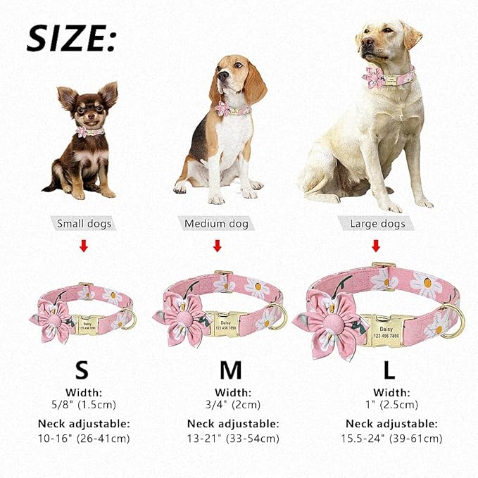 Custom Flower Dog Collar Nylon Floral Printed Pet Dog Collars Personalized Puppy Collar for Small Medium Large Dogs Cat Pitbull 168 Pink M