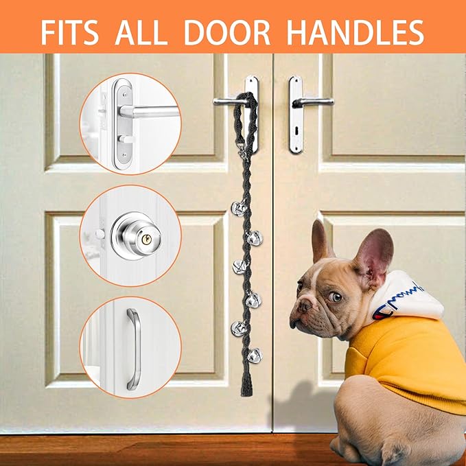 Dog Bells to Go Outside & Puppy Potty Training, Adjustable Dog Door Bell Ring to Go Potty, Handmade with Premium Yarn. Twisted Style, Pure Black