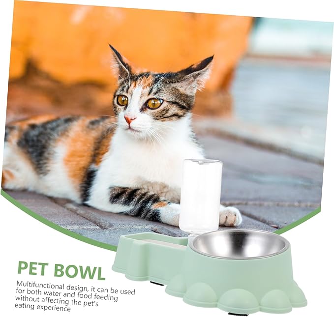 Automatic Stainless Steel Dog Food Dispenser Bowl with Anti-Skid Base - Dual and Water Container for Pets Lightweight and Safe Design Green Pet Feeder for Dogs and Puppies