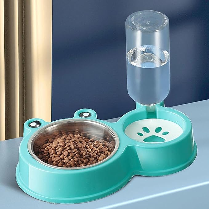 Pet Food and Water Bowl Set with Automatic Waterer Bottle for Small Medium Dogs Cats Puppies Kittens Feeding Station Kit- Blue