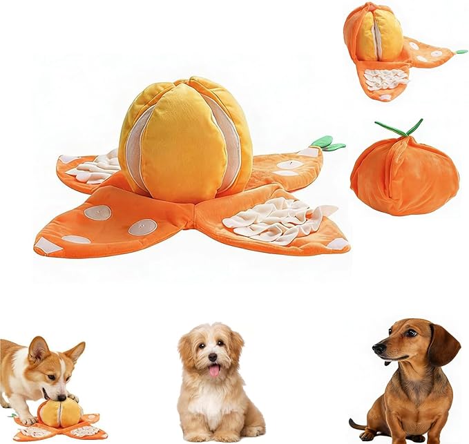Orange Plush Dog Toy, 3 in 1 Interactive Puzzle Snuffle Toys with Hidden Pockets for Small Medium Dogs, Nose Work Pet Puzzle Toy for Boredom