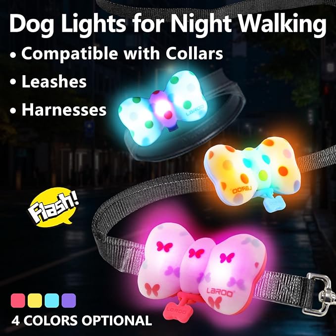 LaRoo Dog Collar Lights for Night Walking,USB-C Rechargeable Dog Lights，Only 12g for Small Dogs, 3 Modes Colored Lights,Waterproof LED Collar Charm for Nighttime Running,Pet Camping Essentials(Blue)