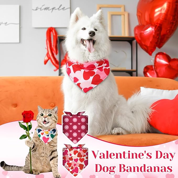 Amylove 120 Pcs Dog Bandanas Bulk Holiday Triangle Dog Pack Puppy Kerchief Bandana Adjustable Pet Scarf for Pet Cat Costume Accessories Decor(Love)