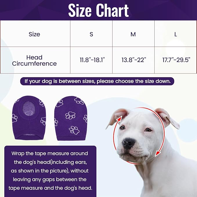 Nanaki Dog Hats Calming Hoodie-Dog Ear Covers Head Cover Protector Hematomas Wraps, No Shake Ear Wrap Muffs Noise Protection, Anxiety Relief, Fireworks, Grooming, Thunderstorm, Bath, Vet Visit