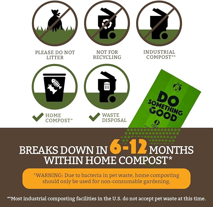 Doggy Do Good Poop Waste Bags, Unscented USDA Certified Biobased, Leak Proof, Certified Home Compostable, 10 Bags with Premium Dispenser