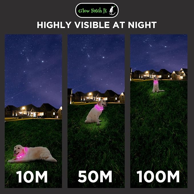 LED Dog Collar, Waterproof Light Up Dog Collar Rechargeable, Dog Safety Necklace for Night Walking, Adjustable Cut-to-Fit Silicone Collar Small Medium Large Dog 27.5” Cuttable (Pink)