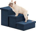 Love's cabin Dog Stairs with Storage,3 Steps Wider Dog Steps for High Bed 18" H,Foldable Pet Stairs for Small Medium Large Dogs Cats for Bed Couch Car, Ramp with Zip up to 200 lbs,Navy Blue, No Condo