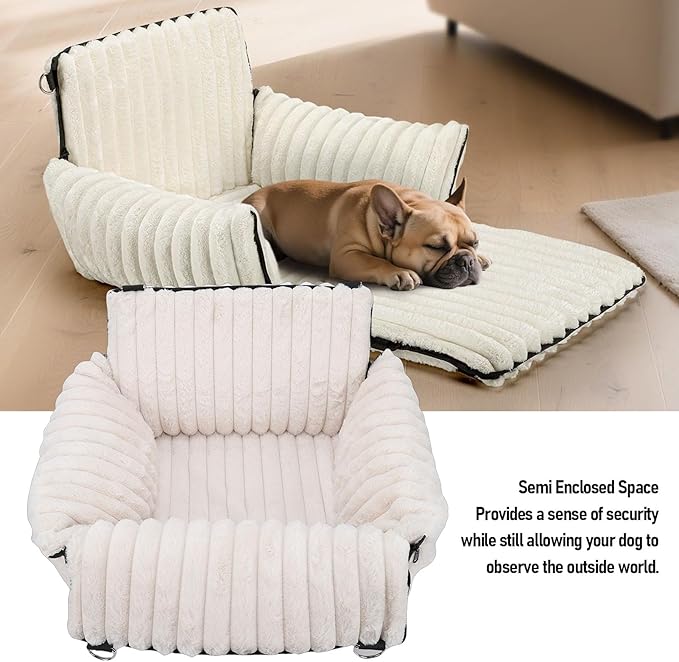 Pssopp Dog Car Seat, Foldabble Detachable Washable Portable Pet Car Seat Booster with Semi Enclosed Design for Pet Travel