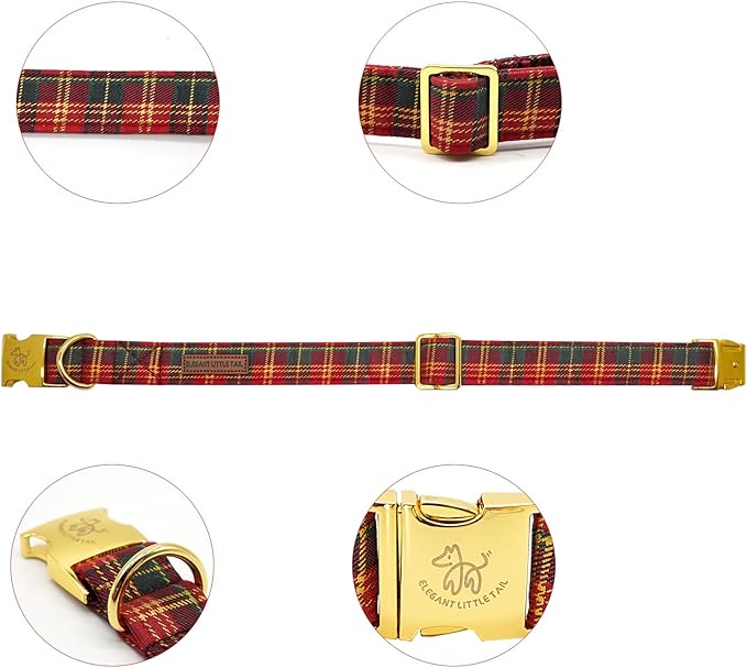 Elegant little tail Dog Collar, Christmas Red Plaid Pet Collar Cute Dog Collars Male or Female Pet Gift Adjustable Dog Collar for Large Dogs