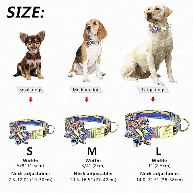 Custom Flower Dog Collar Nylon Floral Printed Pet Dog Collars Personalized Puppy Collar for Small Medium Large Dogs Cat Pitbull 152 Blue L