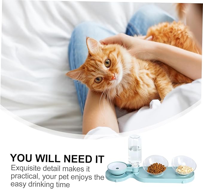 Mipcase Cat Water Feeder Pet Automatic Water Bottle Double Bowels Raised Cat Bowl Material