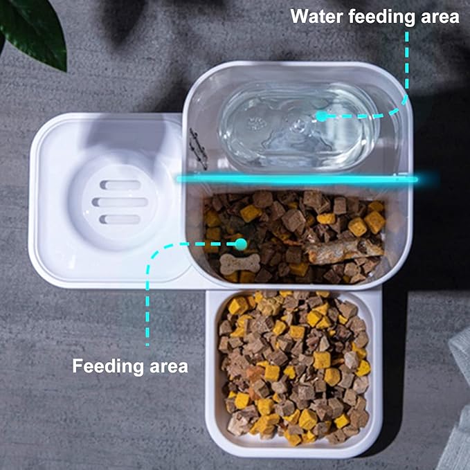 Vermon Automatic Dog Cat Feeder, Multipurpose Easy Cleaning Plastic Dog Food Container, Pet Automatic Drinking Feeding Bowl for Small Dogs Cats Grey