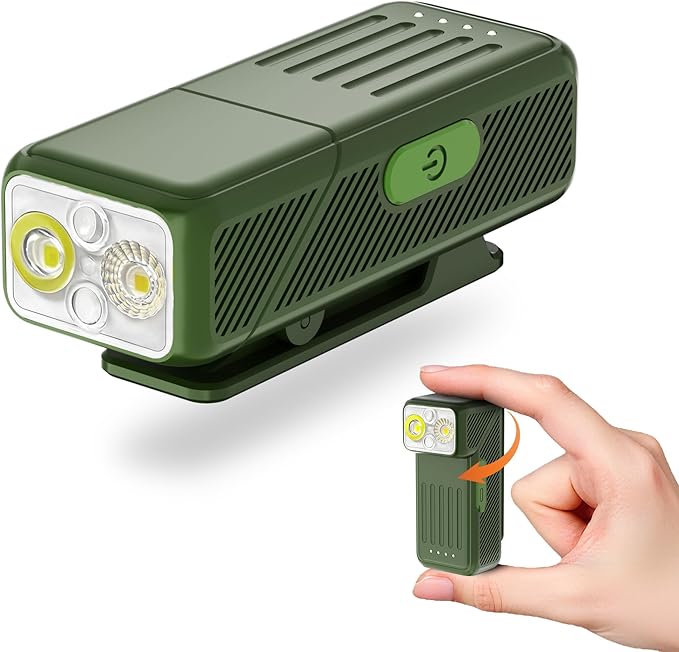 EDC Flashlight Rechargeable Clip-On Light with 90° Rotatable Head, 200-Lumen Mini Flashlight Hands-Free Pocket Light, with 10 Lighting Effects, Magnetic for Camping, Emergency, Running