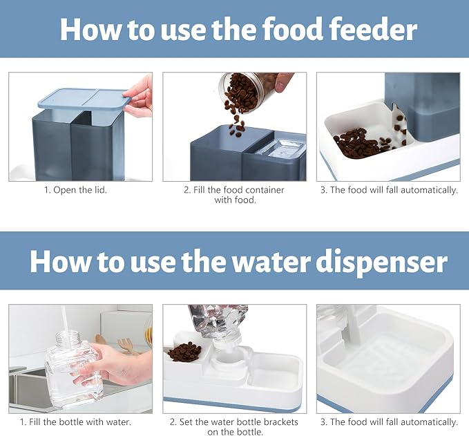 Yummy Sam Automatic Small Pet Feeder and Water Dispenser, 2 in 1 Gravity Cat Auto Pet Feeder and Waterer Set Feeder Dish for Small Medium Pets Dog Puppy Kitten (Blue)