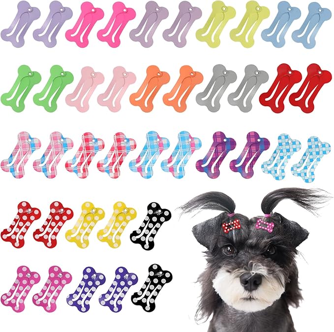 BENBO 40PCS Hair Clips for Dogs, 1 Inch Puppy Dog Barrettes Small Bone Snap Hair Clips Pet Grooming Bows Multicolor Dog Hairpin Headwear Mini Snap Hair Clips Hair Accessories for Small Dog Cat