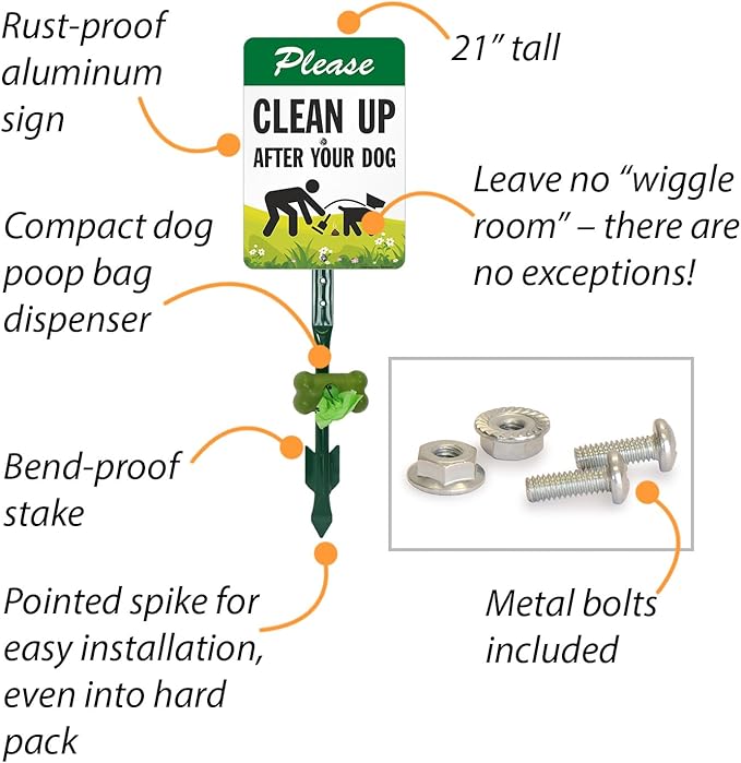 SmartSign Please Clean Up After Your Dog Yard Sign & Clip-On Dispenser Combo/Kit, 7"x10" Rust-proof Aluminum Sign with 18-inch Steel Stake, Compact Dispenser Preloaded with a 15 Dog Poop Bags Roll