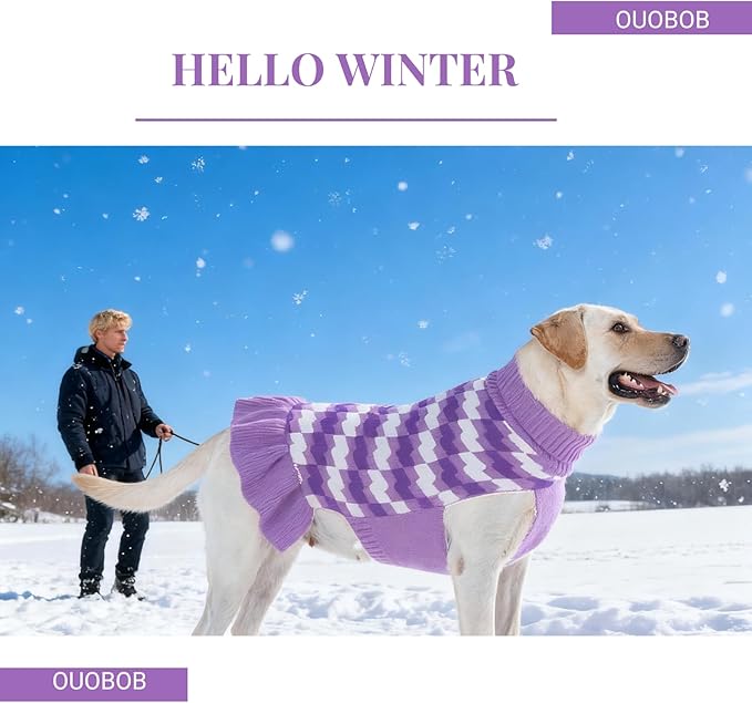 Dog Sweaters for Extra Large Dogs Girl, Dog Sweater Dress with Leash Hole, Thick Turtleneck Knitwear for Female Dogs, Warm Fall Winter Dress for Cold Weather, Holiday - Purple XXXXXL