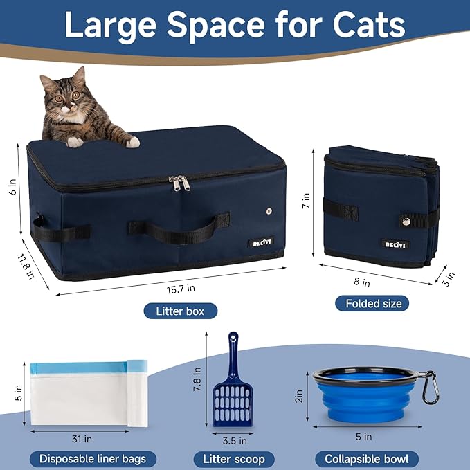 Console Dog Car Seat for Small Dogs Cats Portable Cat Travel Litter Box with Lid and 10 Pcs Disposable Liner Bags