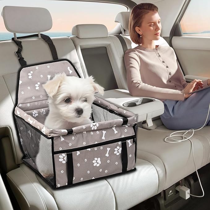 Portable Dog Booster Car Seat, Foldable Puppy Carseat with Storage Pocket, Comfortable Pet Travel Accessory, Durable Safety Carrier Organizer, Versatile Solution for Road Trip Long Driving Vet Visits
